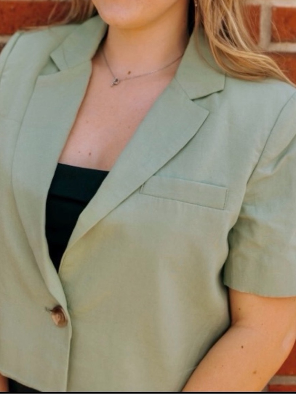 Light Sage Short Sleeve Blazer Jacket - Women